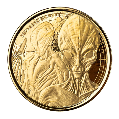 A picture of a 1/10th oz The Ghana Alien Gold Coin (2023)